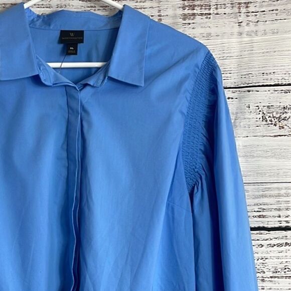Worthington Top Womens Size XL Blue Puff Long Sleeve Button Up Blouse Cotton New - Picture 7 of 11